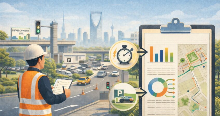 الدراسة المرورية (TIS) في الرياض تقلل الاختناقات، تسرّع اعتماد الجهات، وتمنحك حلولًا عملية للمداخل والمواقف تحمي جدول المشروع وتكلفته.