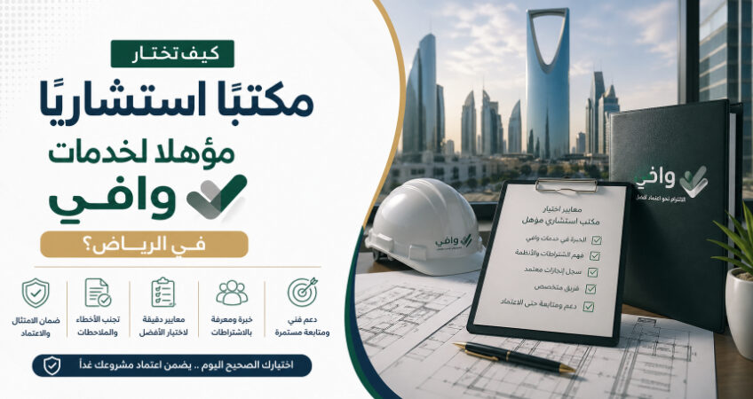 دليل عملي لاختيار مكتب استشاري مؤهل لخدمات وافي في الرياض، مع أهم المعايير لضمان اعتماد المشروع وتفادي الأخطاء وتحقيق الامتثال الكامل