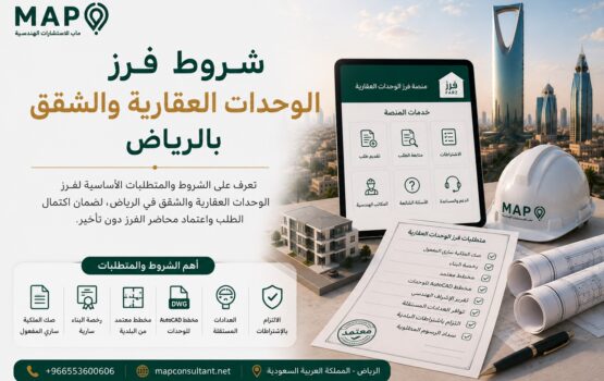 تعرف على شروط فرز الوحدات العقارية والشقق في الرياض، والمتطلبات الأساسية مثل الصك والرخصة والعدادات ومخطط AutoCAD، وما يجب مراجعته قبل تقديم الطلب.