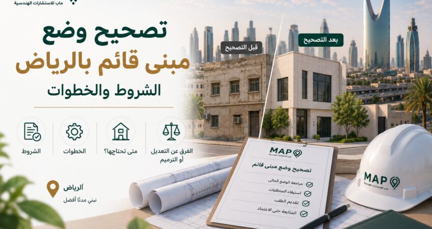 دليل تصحيح وضع المباني القائمة في الرياض والفرق بين التصحيح وتعديل أو ترميم رخصة البناء.